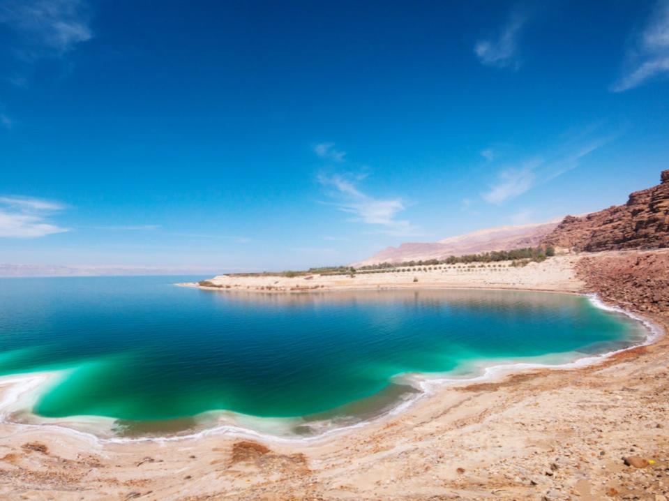 The salt lake sandwiched between Jordan and Israel has a salt concentration of 34 per cent (Getty Images)