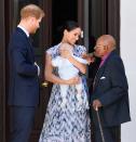 <p>The Duke and Duchess of Sussex with baby Archie as they meet Archbishop Desmond Tutu in Cape Town, South Africa.</p>