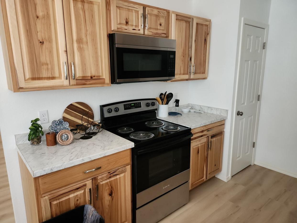 The kitchen is shown in a new home built by Recovering Oklahomans After Disaster and other agencies.