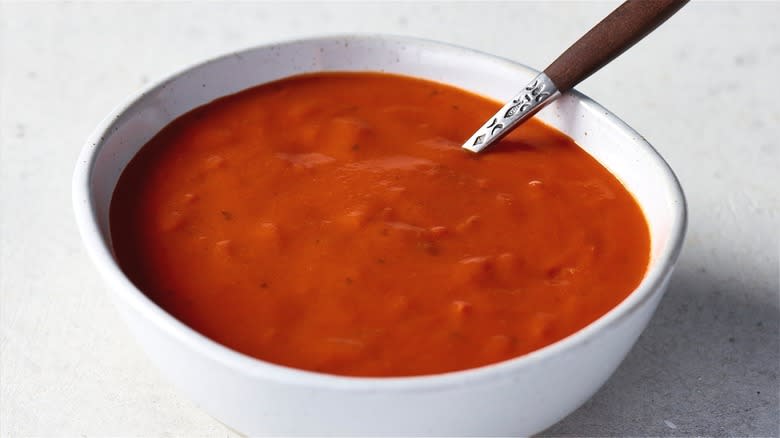 Tomato soup against white background