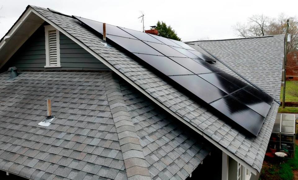 Brad Barnes and Jenn Collins are just two of the homes that applied for the pilot program in Columbus. The 17 solar photo voltaic (PV) panel system supported through the nonprofit, Georgia BRIGHT, were installed on the southern slope of their home’s roof for optimal energy usage. 03/06/2024.