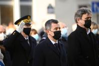 <p>Lors de la cérémonie pour rendre hommage aux victimes des attaques jihadistes contre l'hebdomadaire Charlie Hebdo et le magasin Hyper Cacher à Paris, sept ans après les attentats.</p>