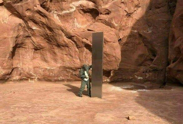 <p>A mysterious metal monolith that was discovered in Utah</p> (Utah Department of Public Safety)