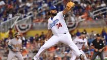 <p>National League pitcher Kenley Jansen (74) of the Los Angeles Dodgers throws a pitch in the ninth inning during the 2017 MLB All-Star Game at Marlins Park. (Steve Mitchell-USA TODAY Sports) </p>