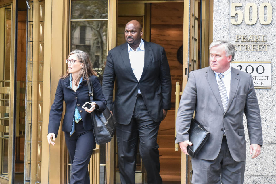 Chuck Person, 53, exits the Federal Courthouse in Manhattan on October 10, 2017 in New York City. Several people associated with NCAA Basketball have been charged as part of a corruption ring. (Getty)