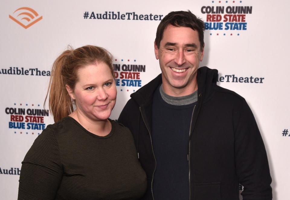 Amy Schumer and Chris Fischer attend the Opening Night for Colin Quinn's "Red State Blue State" on Jan. 22, 2019 in New York City.