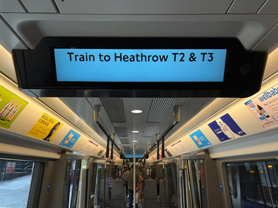 Screen in the train showing the destination.