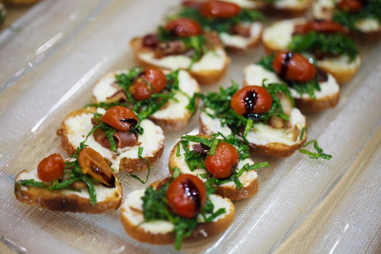 Balsamic-glazed bacon spinach and whipped ricotta bruschette