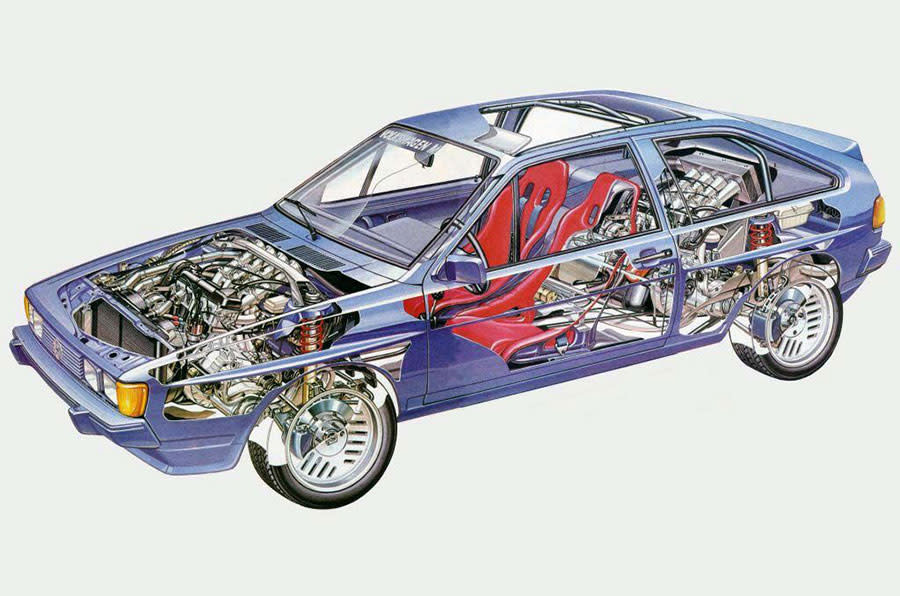 <p>With Audi busy conquering rally stages the world over, with its incredible Quattro, Volkswagen wanted a piece of the four-wheel drive action so it came up with this – a Scirocco with a <strong>1791cc four-pot engine at each end</strong>. Thus equipped there was a healthy <strong>360bhp</strong> available to give a <strong>180mph</strong> top speed and 0-62mph in just 4.5 seconds. VW built two of these Sciroccos; one for testing and one for show use.</p>