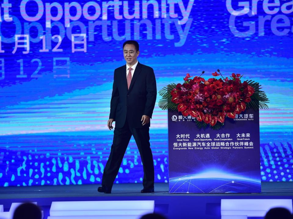 Evergrande Group Chairman Xu Jiayin attends Evergrande New Energy Auto Global Strategic Partners Summit on November 12, 2019 in Guangzhou, Guangdong Province of China.