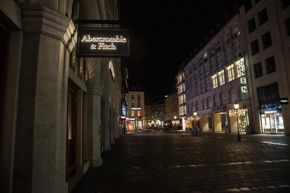 Picture of the Munich Abercrombie & Fitch shop at night. Abercrombie & Fitch is an American retailer that focuses on upscale casual wear for young consumers