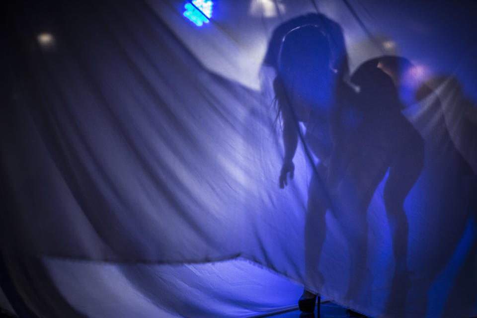 MEXICO CITY, MEXICO - JULY 17:  Nude dancers perform in lingerie during a show as part of Expo Sexo 2015 Mexico City on July 17, 2015 in Mexico City, Mexico. (Photo by Miguel Tovar/LatinContent via Getty Images)