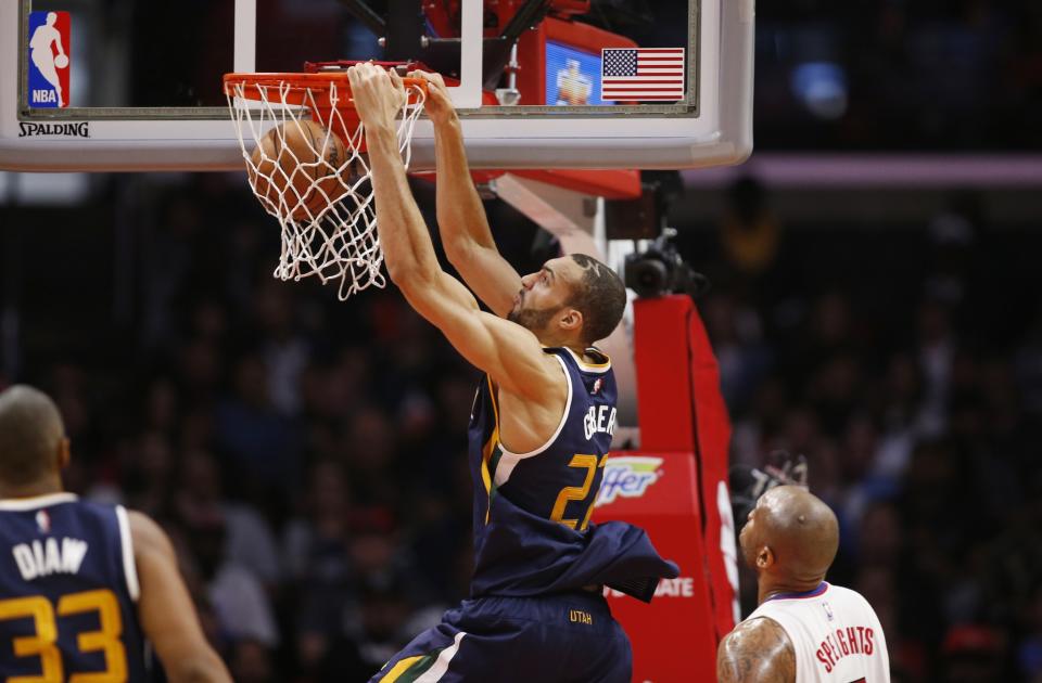 Rudy Gobert’s defense could lead to Utah’s cap rising next season. (AP) 