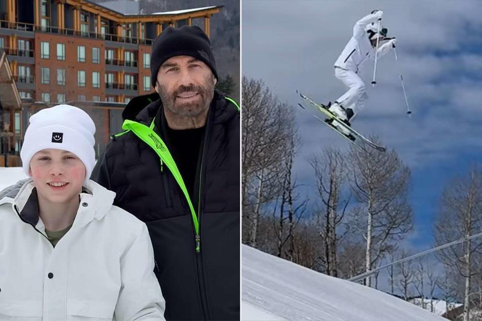 <p>John Travolta /Instagram</p> John Travolta and son Ben, Ben skiing in Colorado. 