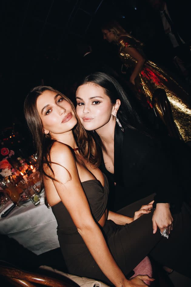 Hailey Bieber (left) and Selena Gomez attend the Academy Museum Gala. (Photo: Tyrell Hampton)