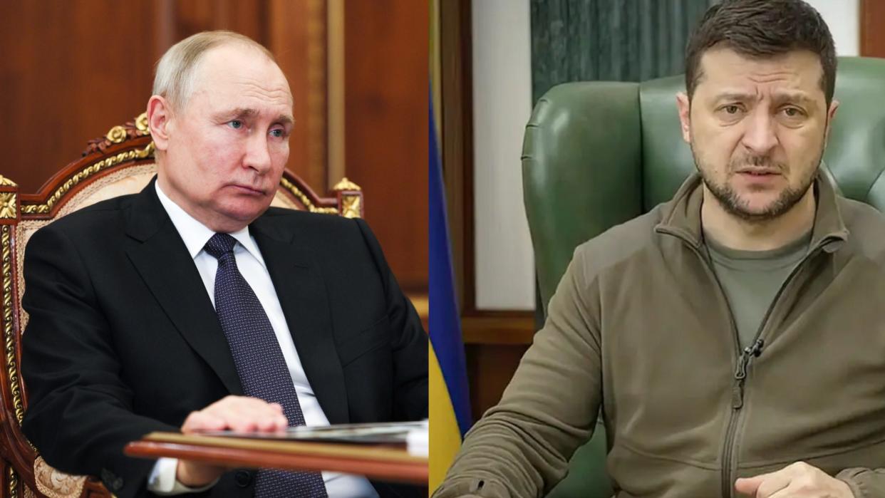 Wladimir Putin setzt Wolodymyr Selenskyj auf seine Fahndungsliste.  - Copyright: Alexander Kazakov/Russian Presidential Press and Information Office/TASS via Picture Alliance/Associated Press