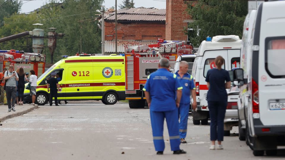 Ambulances are seen near the factory where the blast occurred on Wednesday.  - Reuters