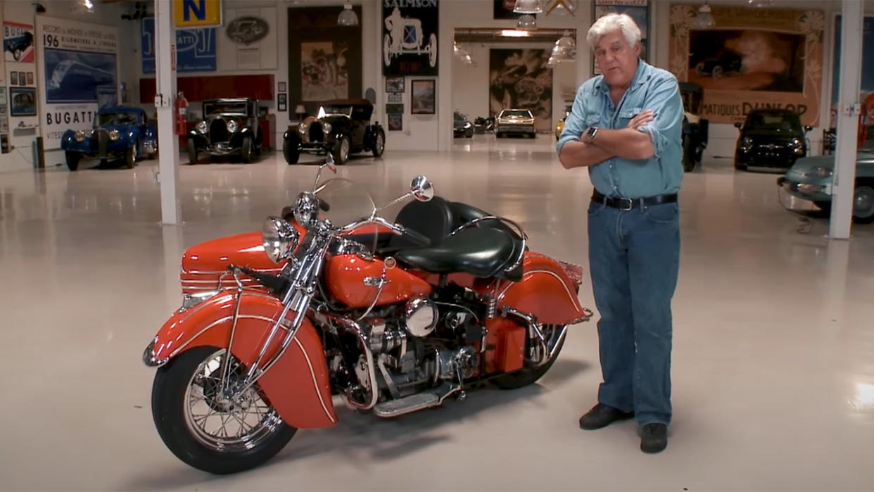  Jay Leno showing off 1940 Indian Bike on Jay Leno's Garage. 