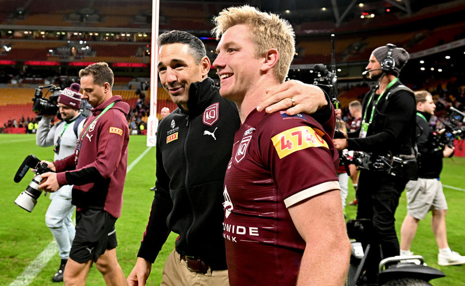 Tom Dearden with Billy Slater after the State of Origin decider in 2022.