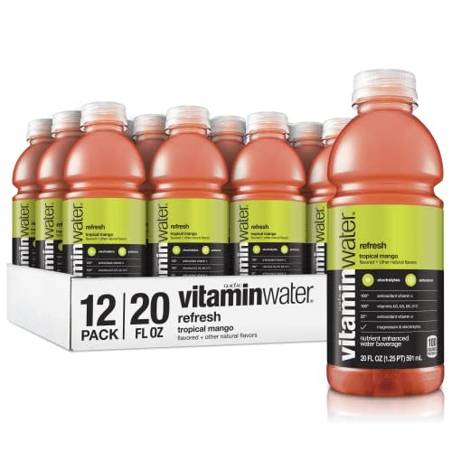 Vitaminwater Refresh, Tropical Mango Flavored, Electrolyte Enhanced Bottled Water with Vitamin b5, b6, b12, 20 Fl Oz (Pack of 12)