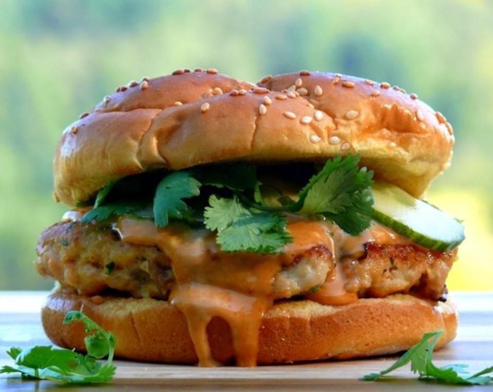 <p>Noble Pig</p><p>Pickled cucumbers and cilantro leaves give these salmon burgers with spicy Hoisin mayo crunch and an herby freshness.</p><p><strong>Get the recipe: <a href="https://noblepig.com/2012/09/salmon-burgers-with-spicy-hoisen-mayo/" rel="nofollow noopener" target="_blank" data-ylk="slk:Salmon Burgers with Spicy Hoisin Mayo;elm:context_link;itc:0;sec:content-canvas" class="link ">Salmon Burgers with Spicy Hoisin Mayo</a></strong></p><p><strong>Related: <a href="https://parade.com/1339428/parade/salmon-recipes/" rel="nofollow noopener" target="_blank" data-ylk="slk:65 Best Salmon Recipes For Easy Dinners;elm:context_link;itc:0;sec:content-canvas" class="link ">65 Best Salmon Recipes For Easy Dinners</a></strong></p>