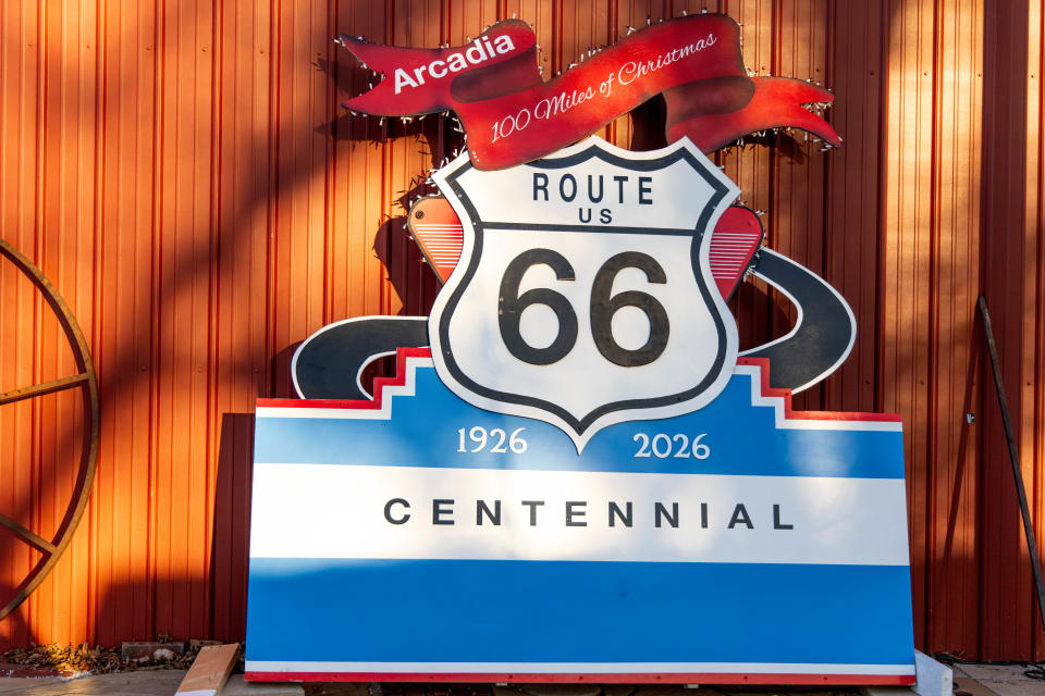 A Route 66 sign is pictured at the Chicken Shack in Arcadia.
