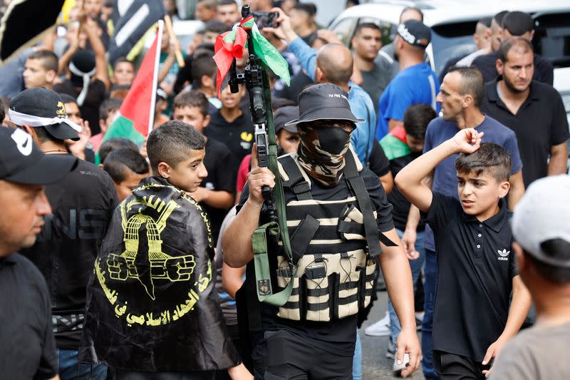 Funeral of Palestinian who was killed in an Israeli raid, in the Israeli-occupied West Bank