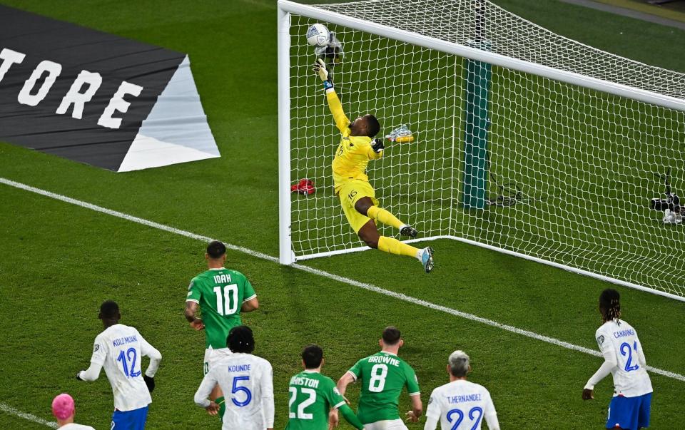 Nathan Collins was denied by an outrageous 90th minute save from French goalie Mike Maignan - Sportsfile via Getty Images