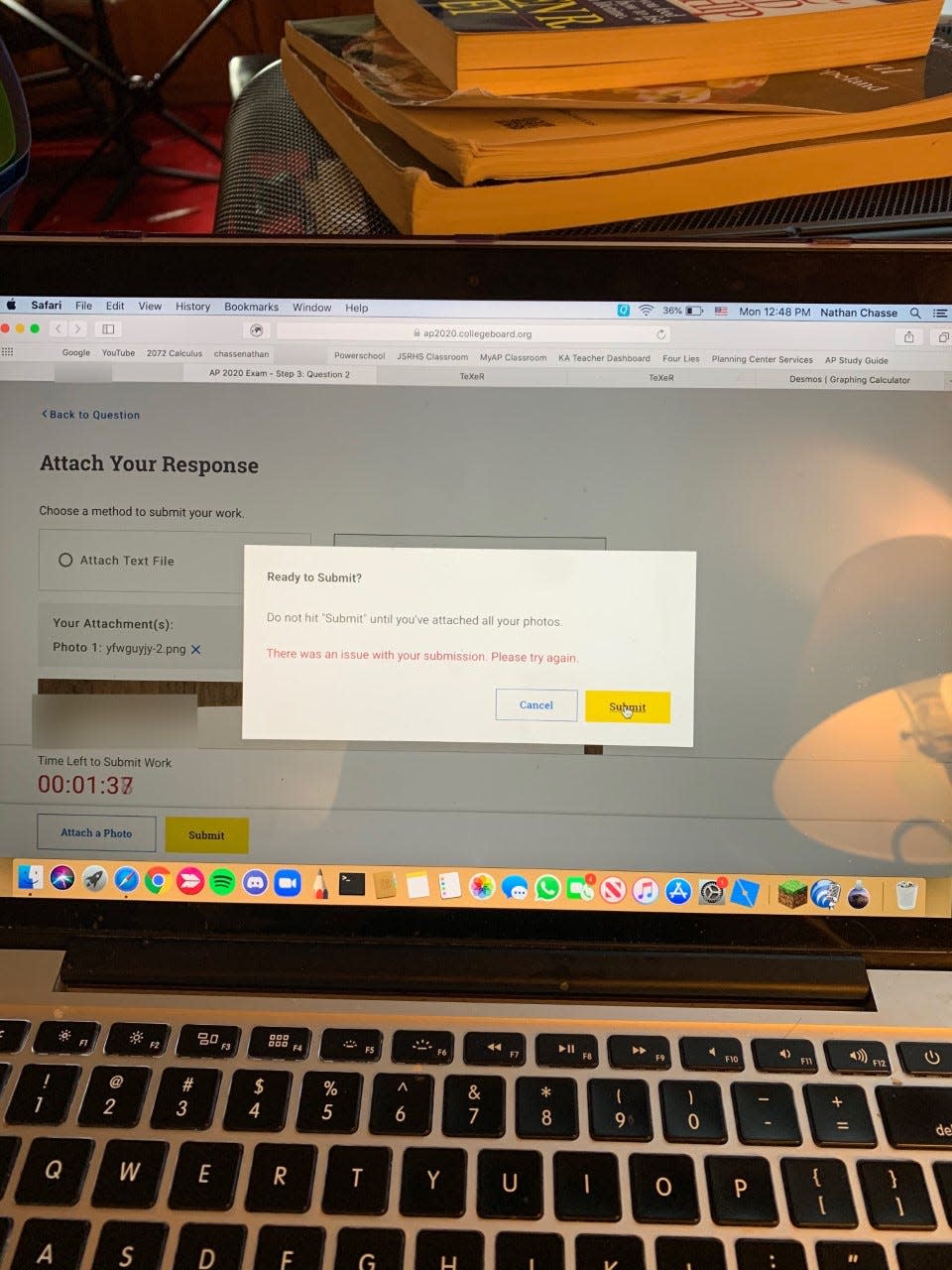 Nathan Chasse, a student in New Hampshire, got this error message during his online AP exam in 2020, when he wasn't able to upload his work within the time window.