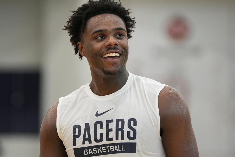 Missouri's Kobe Brown works out with the Indiana Pacers on Friday, May 12, 2023, at the Ascension St. Vincent Center in Indianapolis.