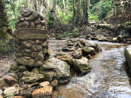 A stone work shows the meeting point of the cold and warm string at Ikogosi Warm Springs resort in Ekiti, Ekiti State, Nigeria November 11, 2018. Picture taken November 11, 2018. REUTERS/Seun Sanni