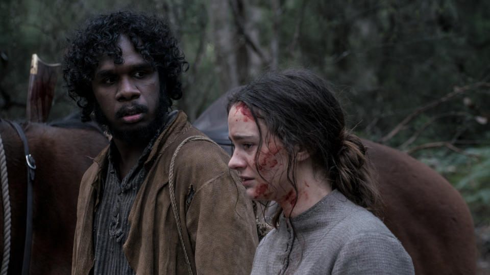 Baykali Ganambarr and Aisling Franciosi in 'The Nightingale'. (Credit: Vertigo Releasing)