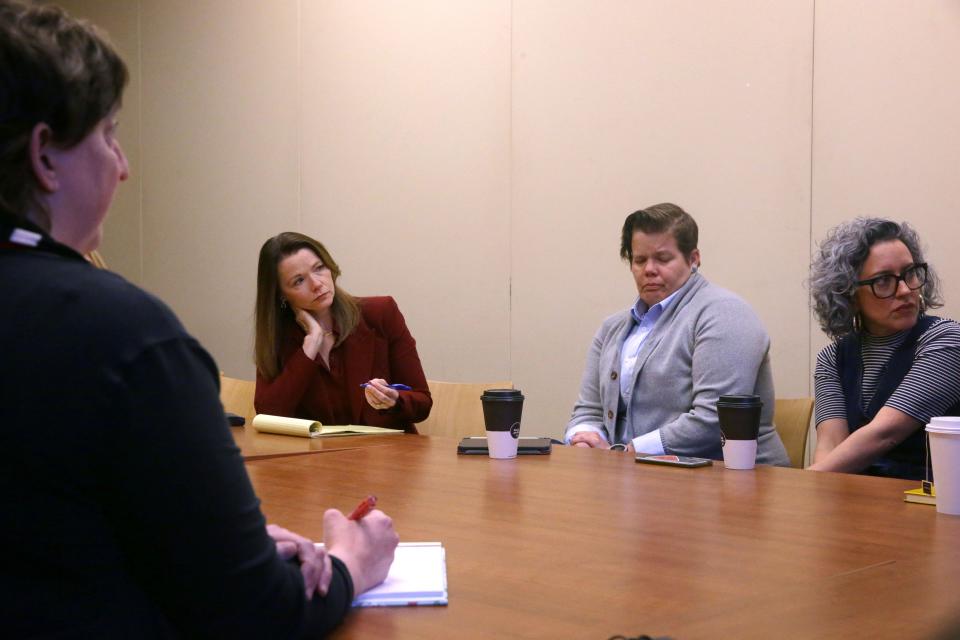 Christina Bohannan, second left, democratic candidate for Iowa's 1st Congressional District, holds a roundtable discussion focusing on In Vitro Fertilization Tuesday, March 26, 2024 at the Iowa City Public Library.