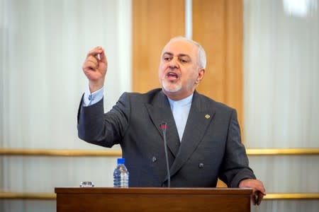 Iran's Foreign Minister Mohammad Javad Zarif speaks during a news conference in Tehran