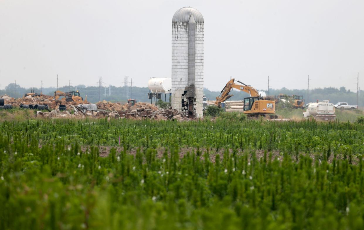 A small section of land near Michigan Avenue and 13 Mile Road has the ground worked on during Wednesday, July 12, 2023 for the eventual location of footers to be used in the construction of the Ford EV plant in Marshall.