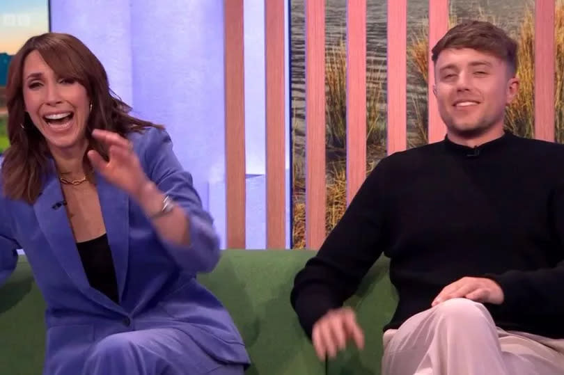 After struggling to find the word she was looking for, Alex Jones and Roman Kemp couldn't hide their laughter before interjecting