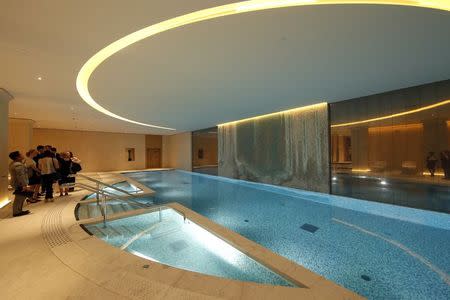 The general view of the inside swimming pool of the Peninsula Paris luxury hotel during a press presentation in Paris in this June 24, 2014 file picture. REUTERS/Benoit Tessier/Files