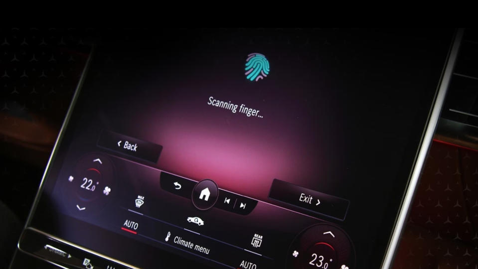 An in-car screen showing a touchscreen payment system from Mercedes Benz