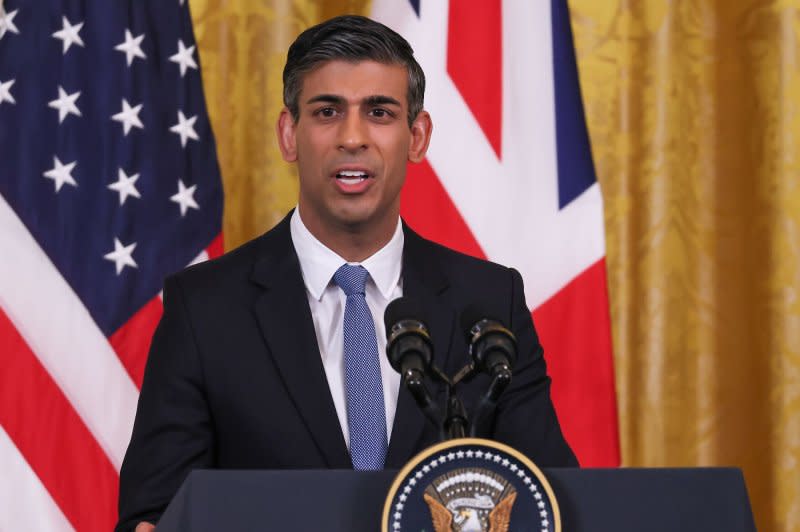 British Prime Minister Rishi Sunak warned Israeli Prime Minister Benjamin Netanyahu that "significant escalation" in response to Iran's attack would deepen Middle East instability. He said it's a time for calm heads to prevail. File photo by Jemal Countess/UPI