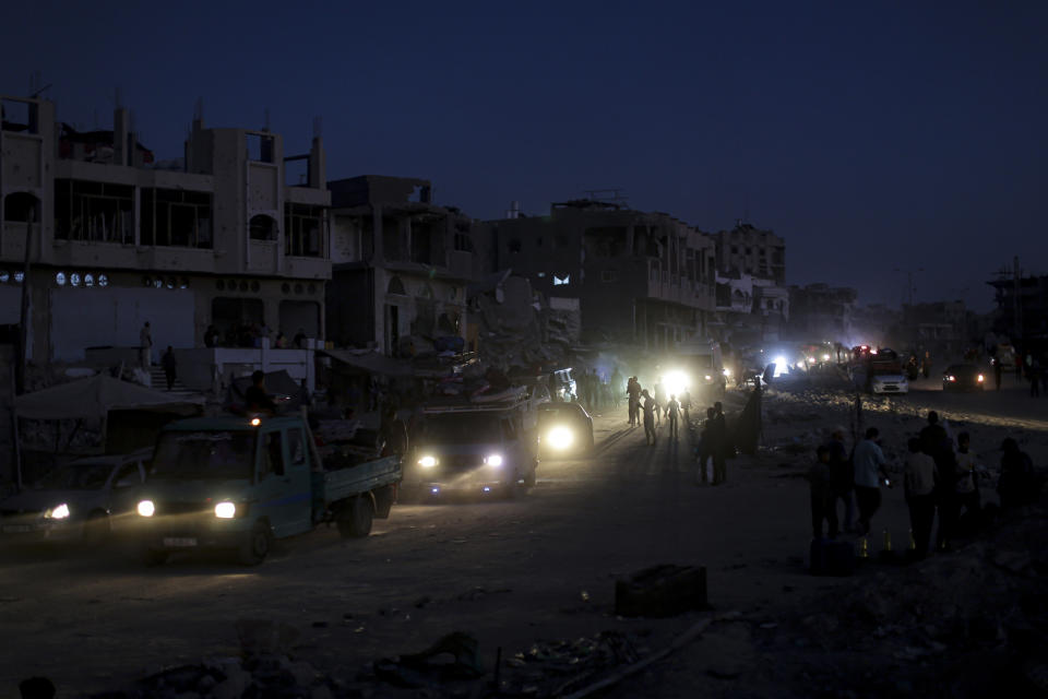 Palestinians displaced by the Israeli air and ground offensive on the Gaza Strip flee from parts of Khan Younis following an evacuation order by the Israeli army to leave the eastern part of Gaza Strip's second largest city on Monday, July 1, 2024. (AP Photo/Jehad Alshrafi)