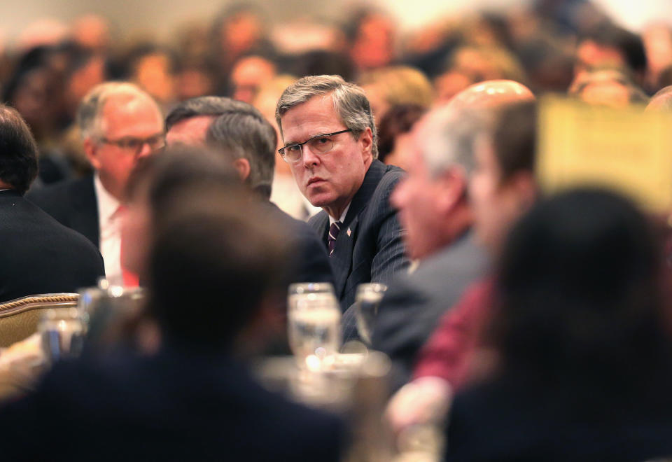 Former Florida Governor Jeb Bush attends a luncheon hosted by the Chicago Council on Global Affairs on February 18, 2015 in Chicago, Illinois. (Photo by Scott Olson/Getty Images)