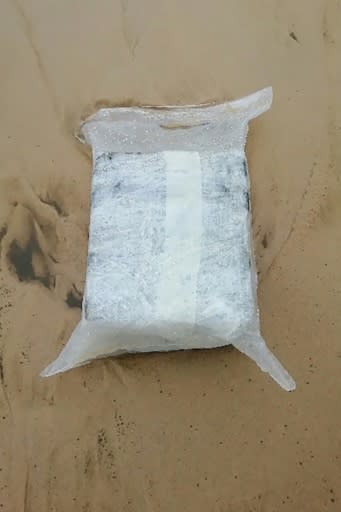 One of the packages thought to contain cocaine at the Plage du Gressier beach in Le Porge, southwestern France, on November 11, 2019