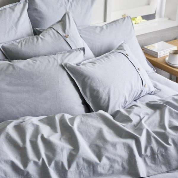 Sheets On The Line Organic Percale Cotton Quilt Cover Set in Fog, from $189.95 from Biome Eco Stores. Photo: Biome Eco.