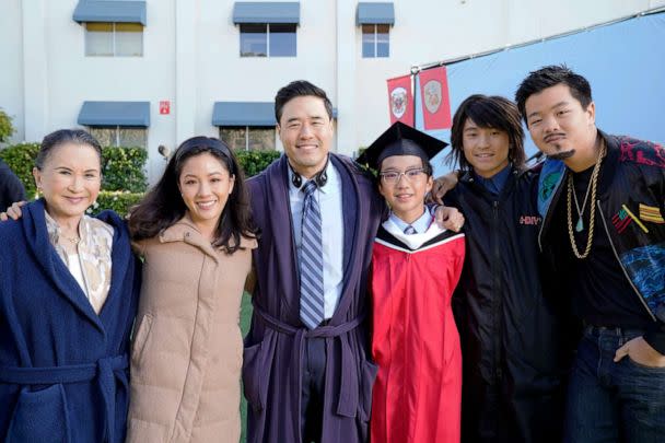 PHOTO: Lucille Soong, Constance Wu, Randall Park, Ian Chen, Forrest Wheeler and Hudson Yang are shown in an episode of the tv show, 'Fresh Off the Boat.' (Evans Ward/ABC via Getty Images, FILE)