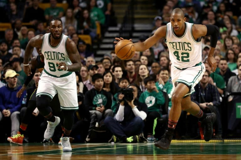 Al Horford (R) just missed his second career triple double as he also had eight assists in his best game in some time as the Celtics beat the Timberwolves 117-104