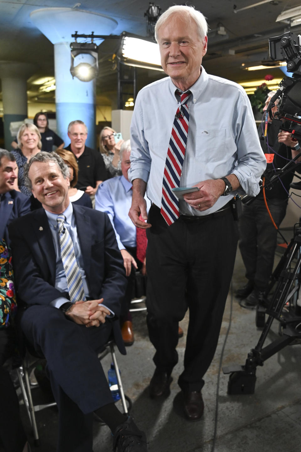 This June 17, 2019 photo released by MSNBC shows political pundit Chris Matthews in Dayton, Ohio. Matthews announced his retirement on his political talk show "Hardball with Chris Matthews" on Monday, March 2, 2020. (Stephen Cohen/MSNBC via AP)