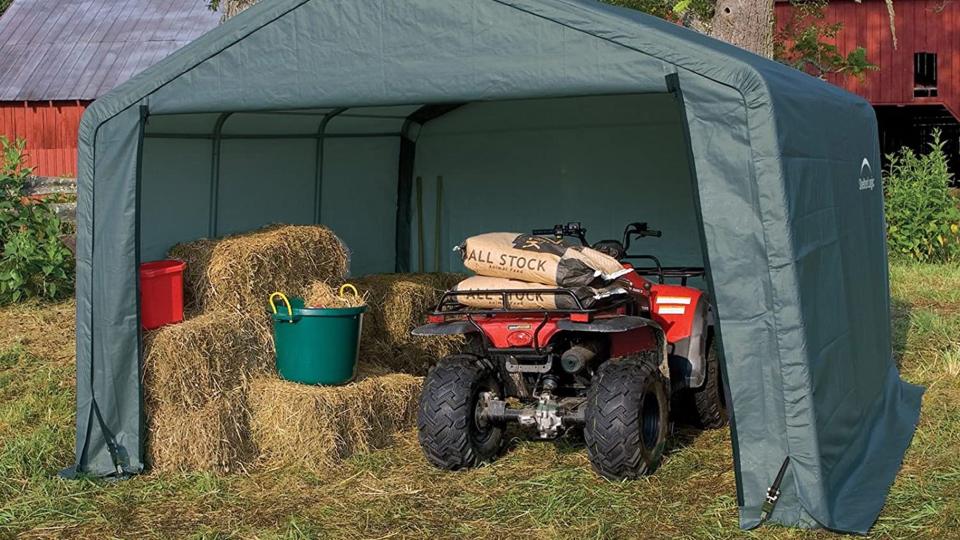 Shop outdoor storage sheds on Amazon: Shelter Logic Shed-in-a-Box.