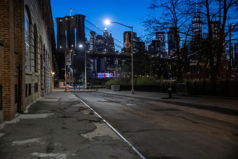 An empty sreet is seen during the outbreak of the coronavirus disease (COVID-19) in Brooklyn