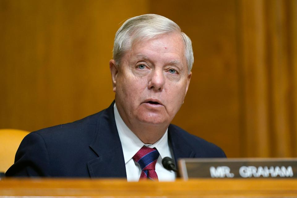 Sen. Lindsey Graham, R-S.C., speaks during a hearing to examine the nomination of Shalanda Young to be Deputy Director of the Office of Management and Budget on Capitol Hill in Washington, Tuesday, March 2, 2021.