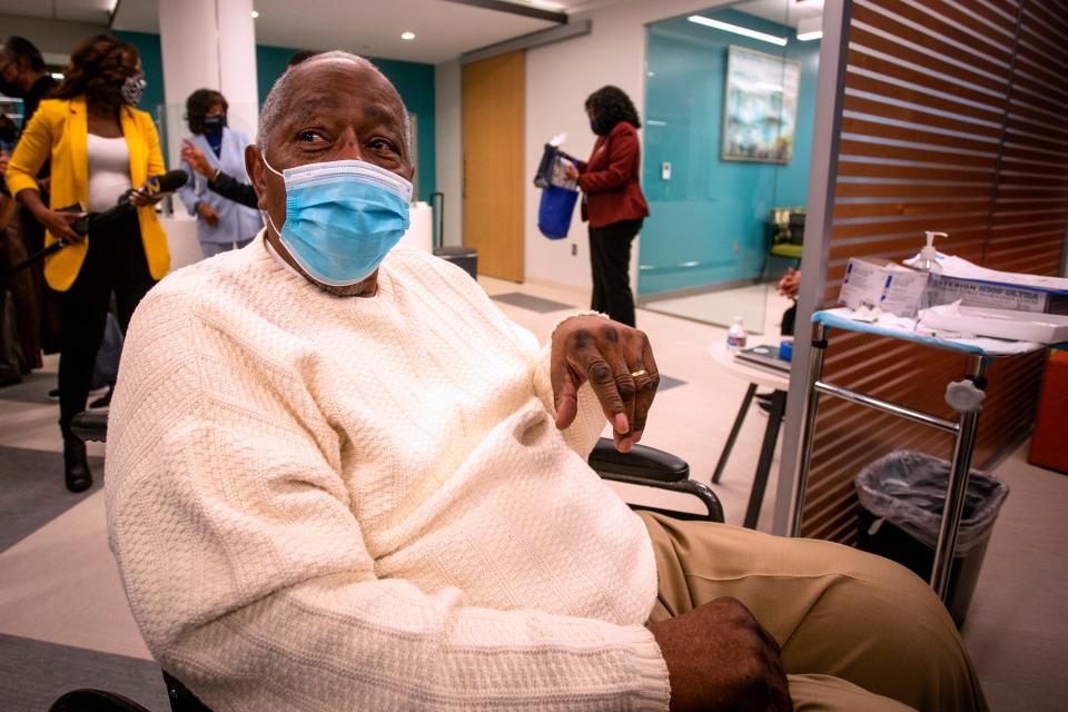 Aaron waits to receive his COVID-19 vaccination at Morehouse on Jan. 5, 2021.